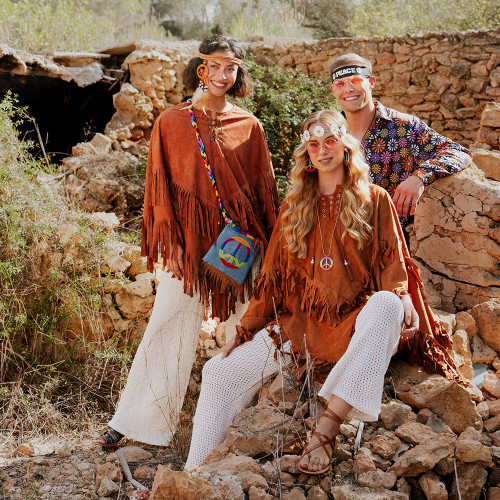 Poncho hippie, cowgirl marron pour adulte en vente chez Be Happy déguisement