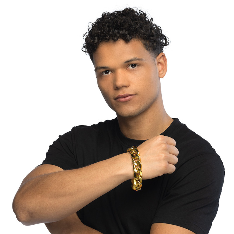 Bracelet à maillons rappeur bling bling  doré en vente chez Be Happy
