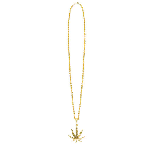 Collier avec pendentif feuille de cannabis en métal doré pour adulte en vente à Be Happy
