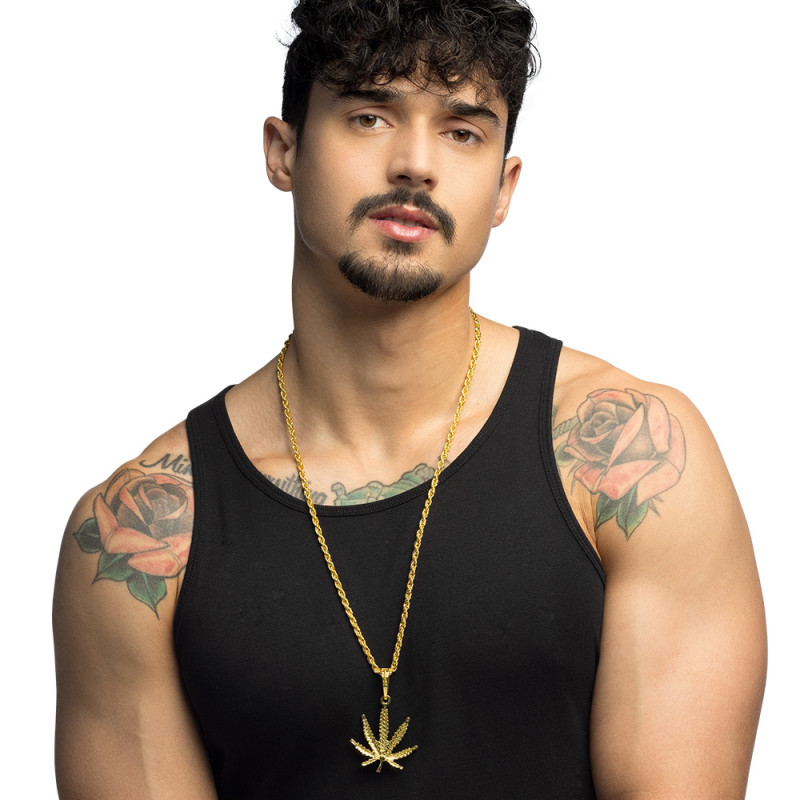 Collier avec pendentif feuille de cannabis en métal doré pour adulte en vente à Be Happy