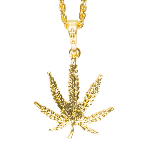 Collier avec pendentif feuille de cannabis en métal doré pour adulte en vente à Be Happy