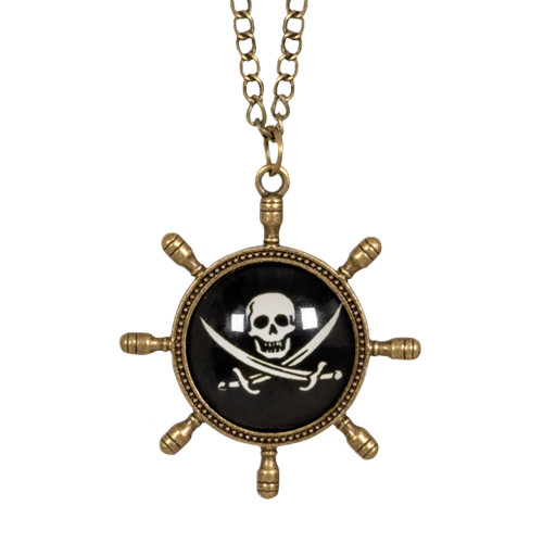 Collier roue gouvernail de pirate  en métal avec strass en vente chez Be Happy à Paris