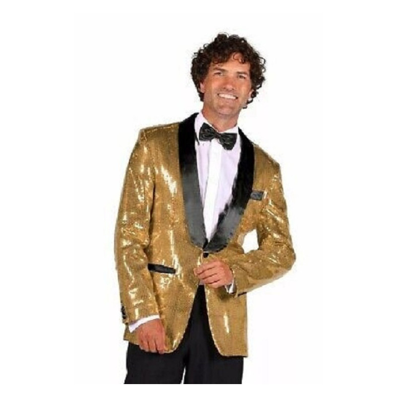 Location veste smoking disco à paillettes dorée pour homme chez Be Happy