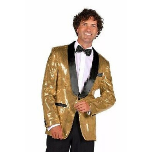 Location veste smoking disco à paillettes dorée pour homme chez Be Happy