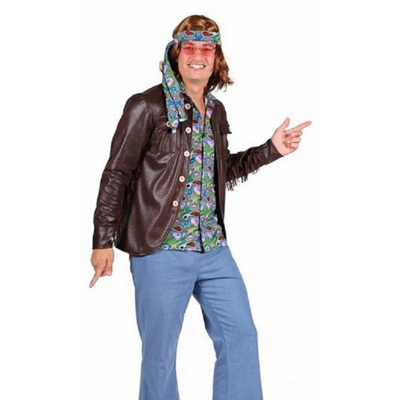 Location veste vintage année 60 hippie marron cuir à franges pour homme chez Be Happy