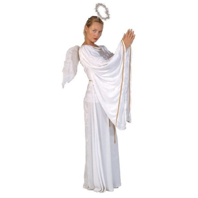 Location robe d'ange couleur blanche avec bordures dorés pour adulte à Be Happy