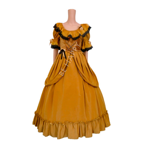 Location robe d'époque Versailles 18ème siècle, Louise dorée chez Be Happy à Paris.