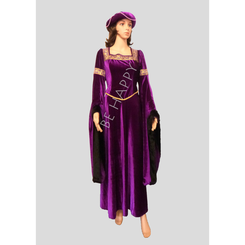 Location robe médiévale en velours couleur violette pour adulte chez Be Happy à Paris.