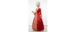 Robe de duchesse rouge et or style 18ème siècle, broderies baroques, proposée par la boutique Be Happy.