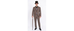 Homme en costume de ville Belle Époque avec haut-de-forme et redingote noire, modèle Edmond de Goncourt, boutique Be Happy.