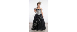 Robe de bal Ombre d'Argent avec corset brodé argent et jupe noire volumineuse, boutique Be Happy