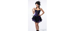 robe Mistinguett de Paris avec corset argenté, jupe courte noire et boa de plumes, boutique Be Happy.
