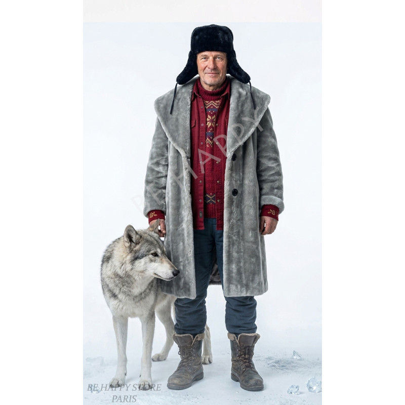 Manteau du Grand Nord en fourrure épaisse, costume de style Viking ou Jon Snow, boutique de location Be Happy.