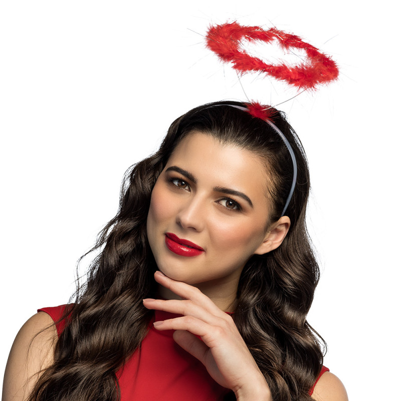 Auréole d'ange rouge en plumes pour adulte en vente à Paris chez Be Happy