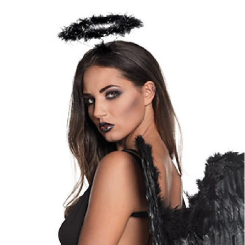 Auréole d'ange noire en plumes pour adulte en vente à Paris chez Be Happy