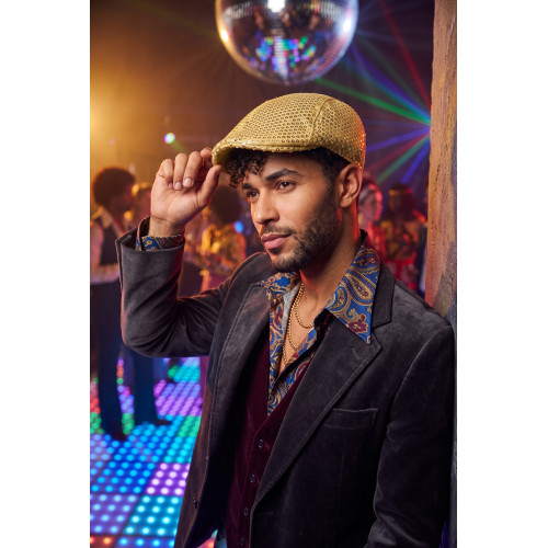 Beret disco doré année 70 et 80 luxe pailetté pour adulte en vente chez Be Happy Paris