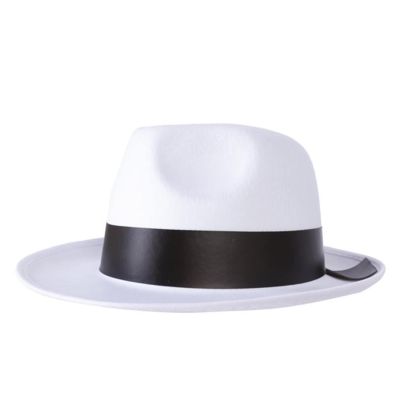 Chapeau Borsalino, Michael Jackson blanc avec bande noire pour adulte en vente chez Be Happy à Paris 19 et en ligne.