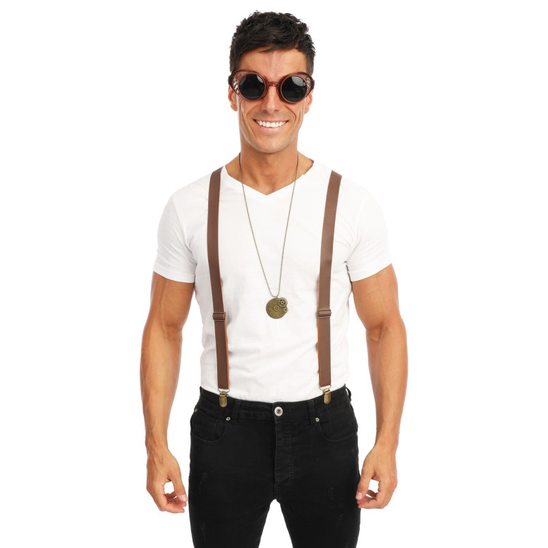 Set steampunk victorien lunettes, bretelle et collier pour adulte en vente à Be Happy