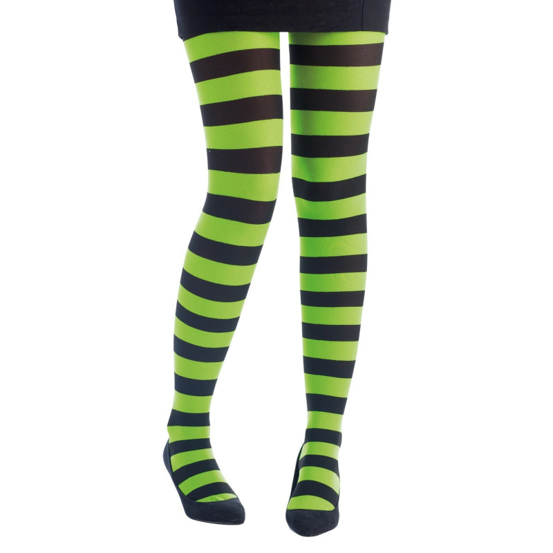 Collant rayé noir et vert fluo