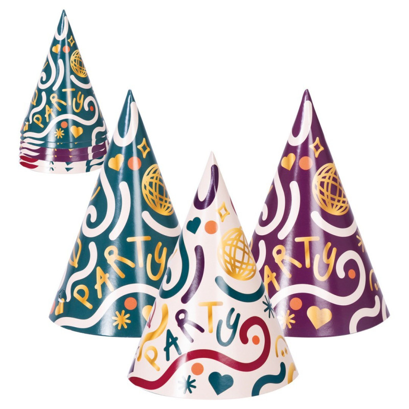 Lot de 6 chapeau de fête pointu en carton pour adulte et enfant en vente.