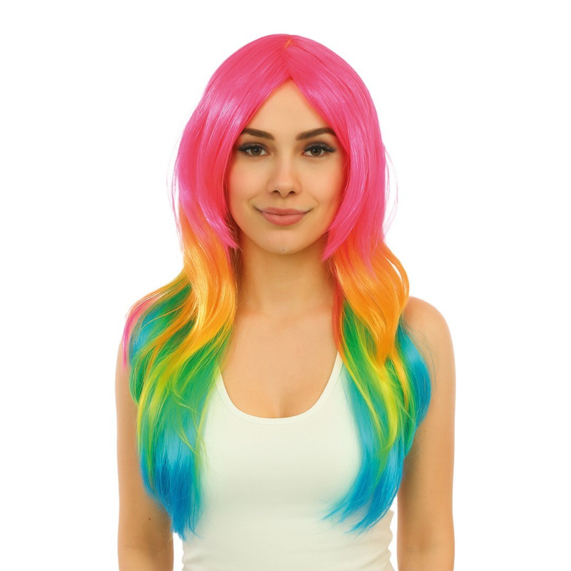 Perruque longue multicolore pour adulte en vente chez Be Happy à Paris