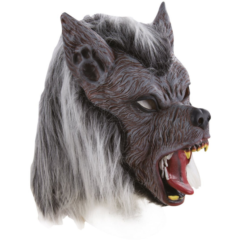 Masque loup garou luxe intégral en latex et avec fourrure grise en vente chez Be Happy Paris