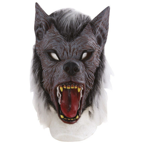 Masque loup garou luxe intégral en latex et avec fourrure grise en vente chez Be Happy Paris