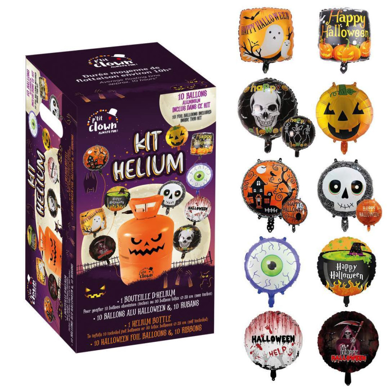 Bouteille hélium + 10 ballons spécial halloween en alu grande taille pour décoration en vente à Paris