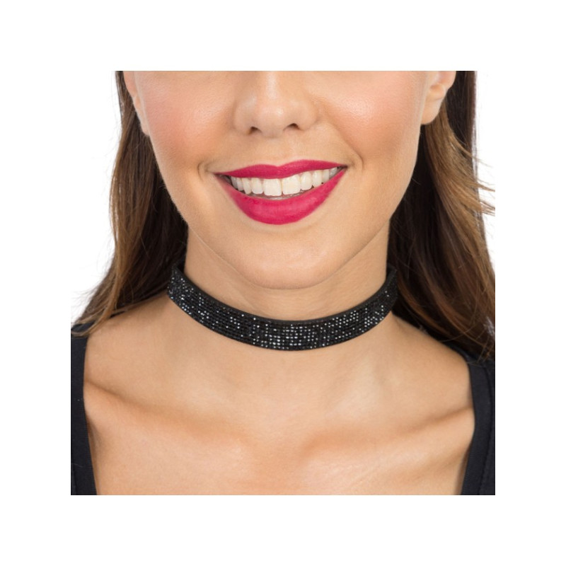 Collier ras de cou strass noir luxe réglable pour adulte en vente.