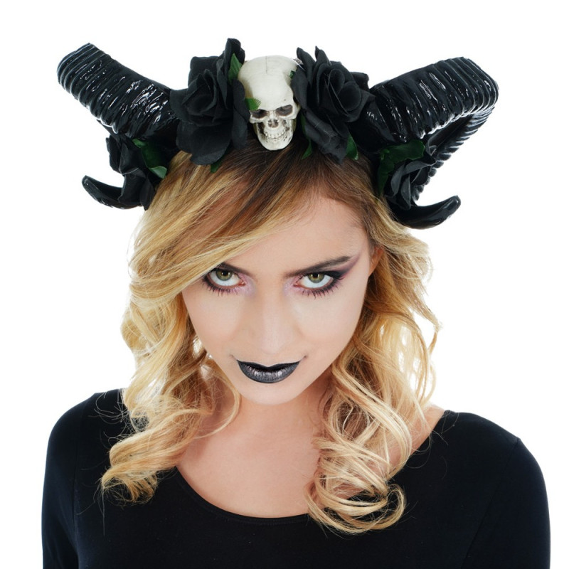Serre tête cornes diable et fleurs