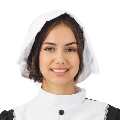 Coiffe de servante, pèlerin, femme amish luxe en tissus blanc en vente à Paris chez Be Happy