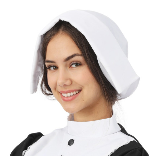 Coiffe de servante, pèlerin, femme amish luxe en tissus blanc en vente à Paris chez Be Happy