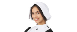 Coiffe de servante, pèlerin, femme amish luxe en tissus blanc en vente à Paris chez Be Happy