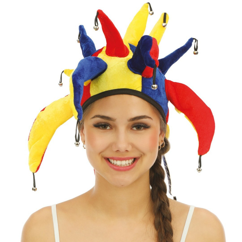 Chapeau bouffon, fou du roi multicolore avec grelot en métal pour adulte en vente