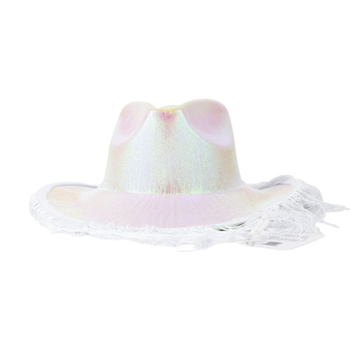 Chapeau de cowboy blanc avec franges pour adulte en vente à Paris chez Be Happy