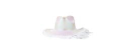 Chapeau de cowboy blanc avec franges pour adulte en vente à Paris chez Be Happy