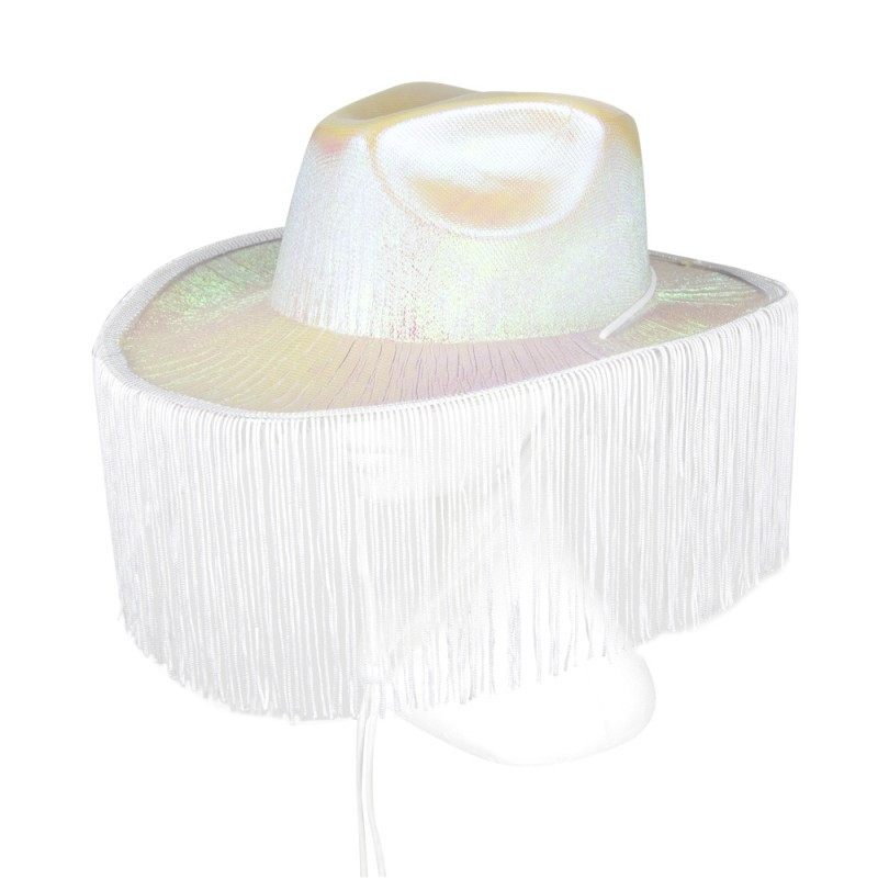 Chapeau de cowboy blanc avec franges pour adulte en vente à Paris chez Be Happy