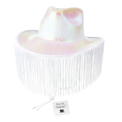 Chapeau de cowboy blanc avec franges pour adulte en vente à Paris chez Be Happy