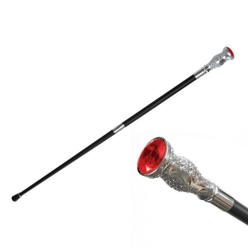 Vrai canne à pommeau avec rubis, diamant rouge pour déguisement luxe en location chez Be Happy