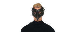 Masque loup corbeau noir luxe avec plume pour adulte en vente chez Be Happy