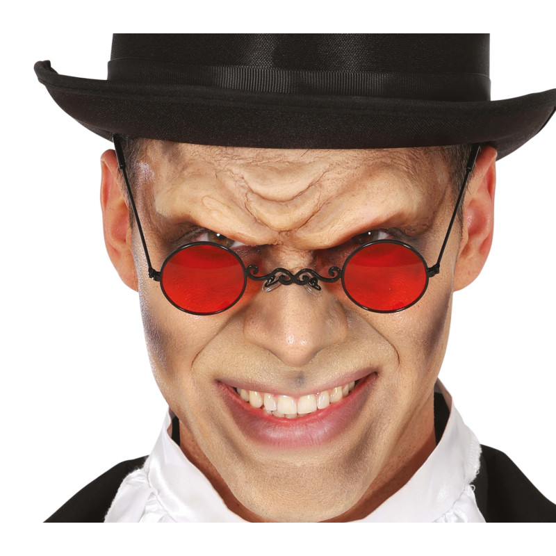 Lunettes Halloween déguisement Vampire ronde de couleur rouge en vente à Be Happy