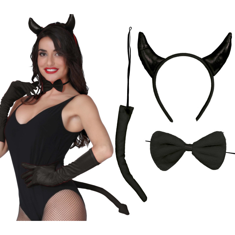 Set de diable, démon avec cornes noire, noeud pap et queue en vente