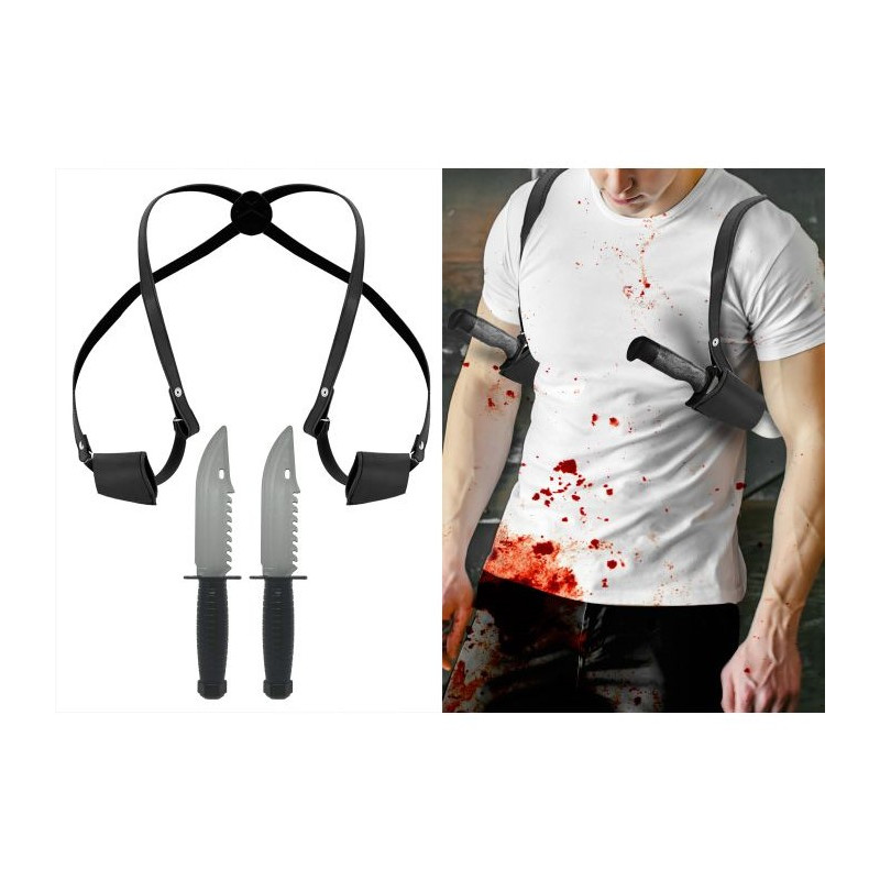 Holster cuir double couteaux, poignard pour déguisement en vente à Be Happy