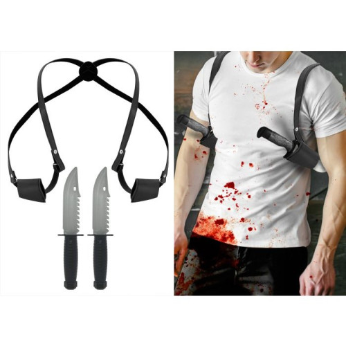 Holster cuir double couteaux, poignard pour déguisement en vente à Be Happy