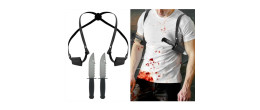 Holster cuir double couteaux, poignard pour déguisement en vente à Be Happy