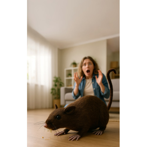 Fausse souris réaliste de 15cm avec poils en vente chez Be Happy pour farces ou Halloween