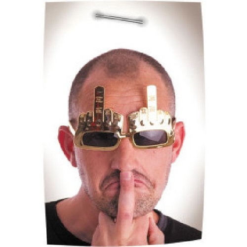 Lunettes fuck, doigt d'honneur couleur doré pour adulte en vente à Be Happy