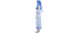 Femme portant le déguisement de la robe d'Emily dans Les Noces Funèbres avec voile pour Halloween en vente