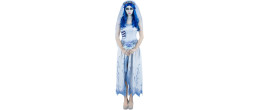 Femme portant le déguisement de la robe d'Emily dans Les Noces Funèbres avec voile pour Halloween en vente