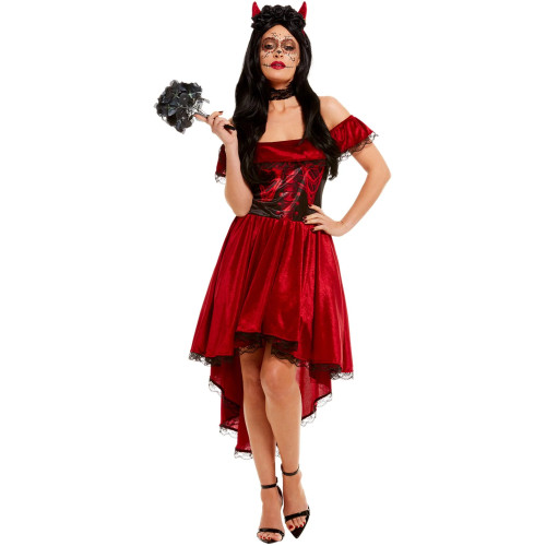 Robe diablesse mexicaine dia de los muertos, jour de la mort rouge femme sexy en vente paris